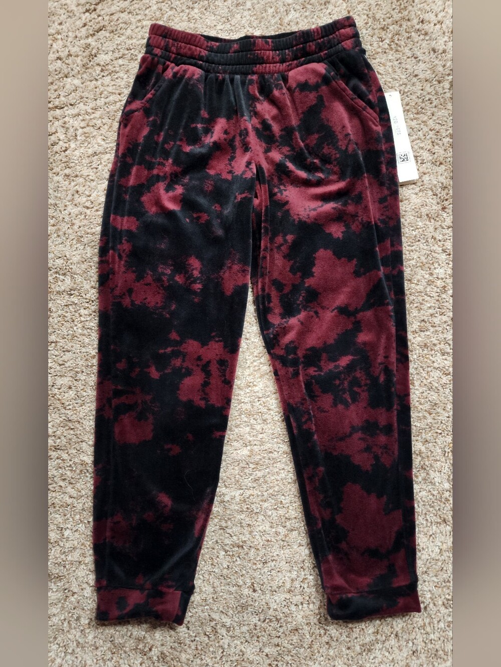 Auqa Velvet Tie-Dye Jogger Pants Black & Burgundy XS New